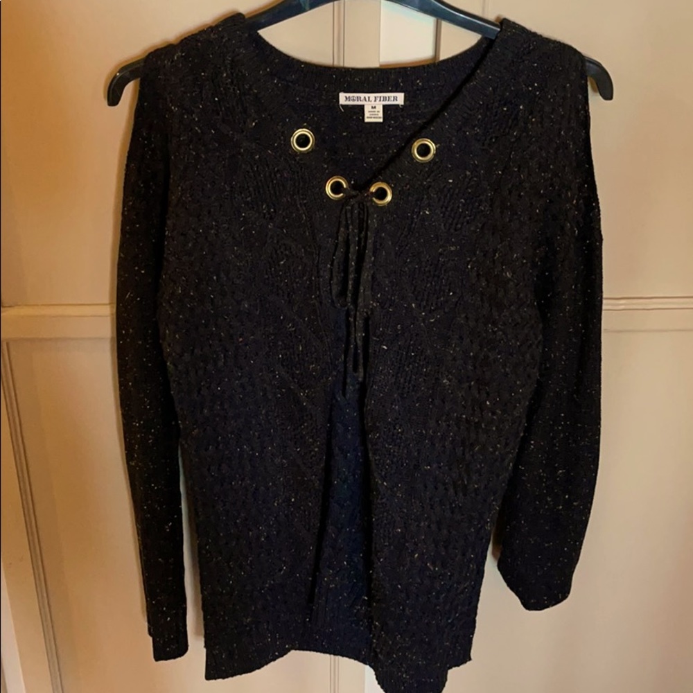 Cold shoulder v-neck sweater